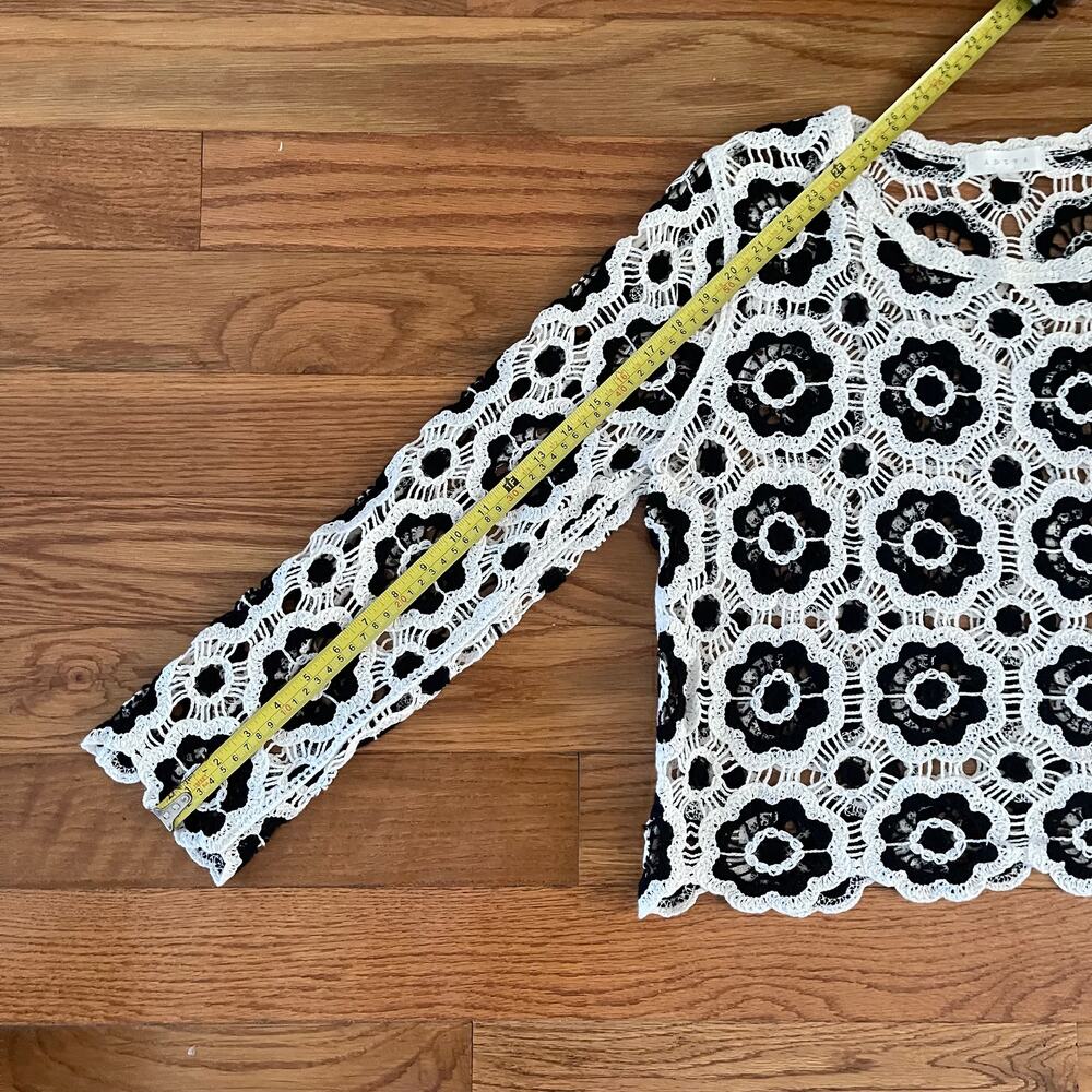 Adiva Black Cream Floral Long Sleeve Crochet Top Women Size Large Boho Chic - Picture 7 of 8